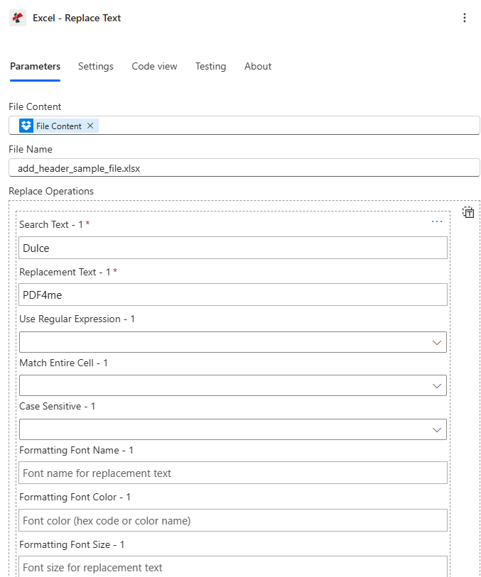 Clique para ampliar Substituir texto no Excel Power Automate